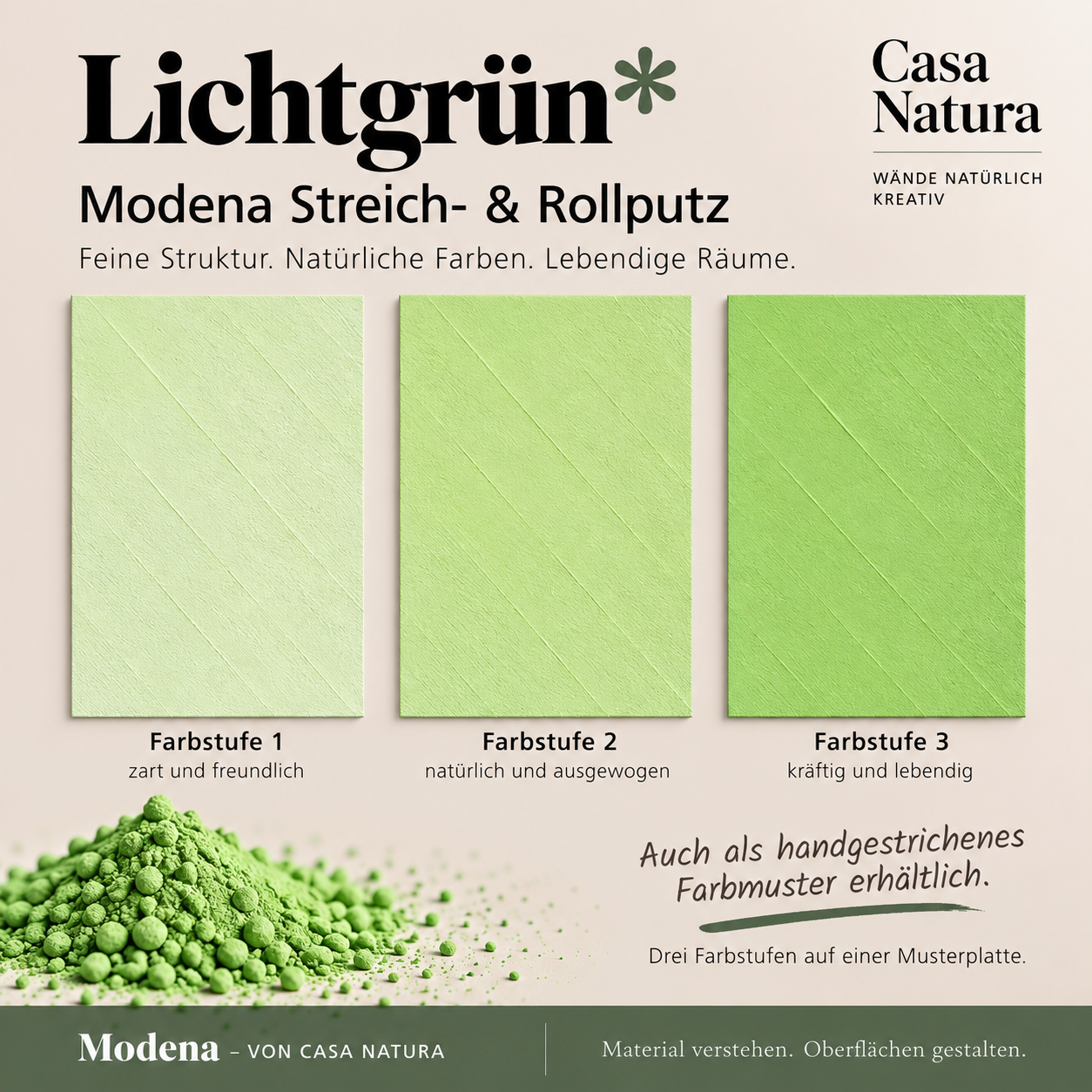 Kalkstreichputz Modena Farbkarte ichtgrün – Farbstufen 1 bis 3